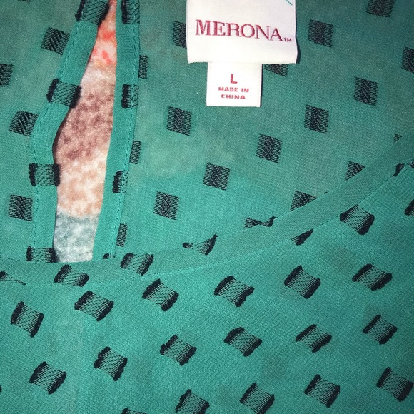 Merona Sheer Green Long Sleeve Blouse Size Large - Picture 6 of 6